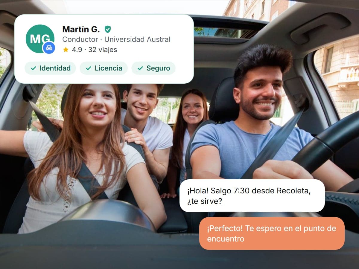 Viajás con gente verificada de tu institución, no con desconocidos.